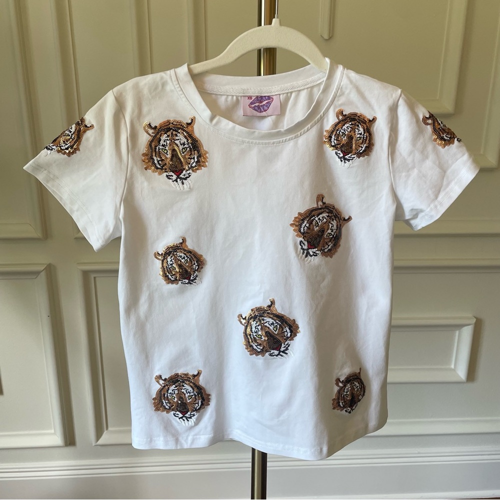 NWT White sequin tiger shirt XS football Auburn LSU